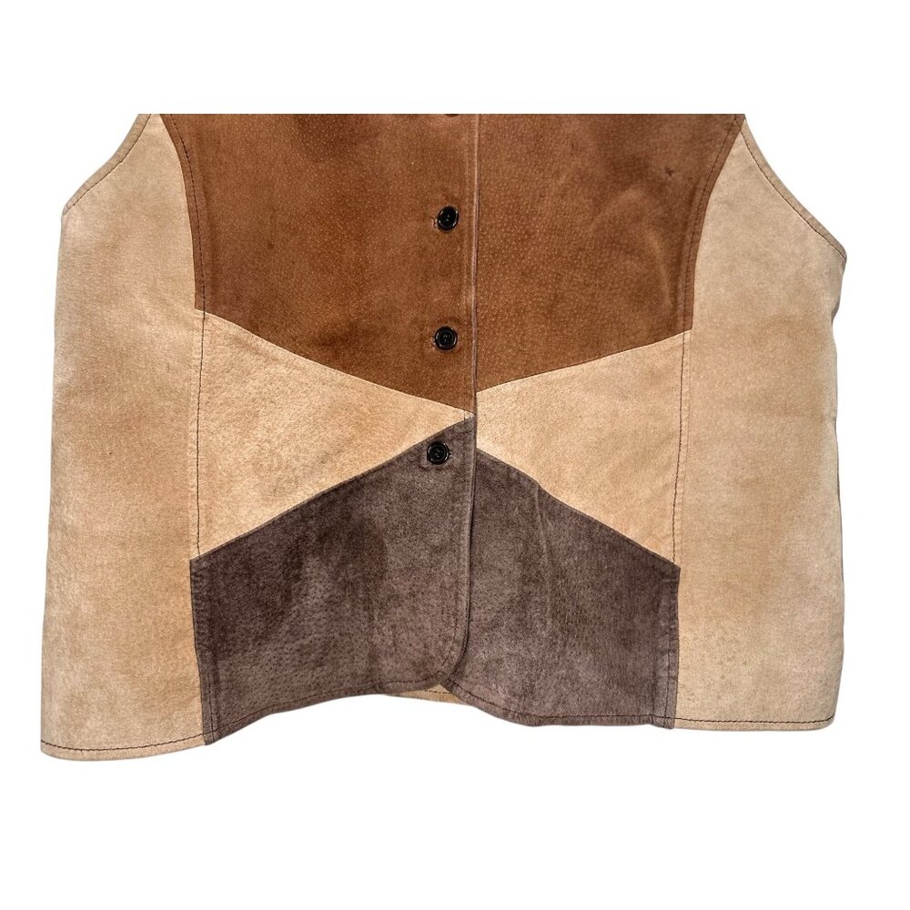 SOLD Outbrook Suede Leather Patchwork Vest Women XL Brown Western Yellowstone - Picture 6 of 12
